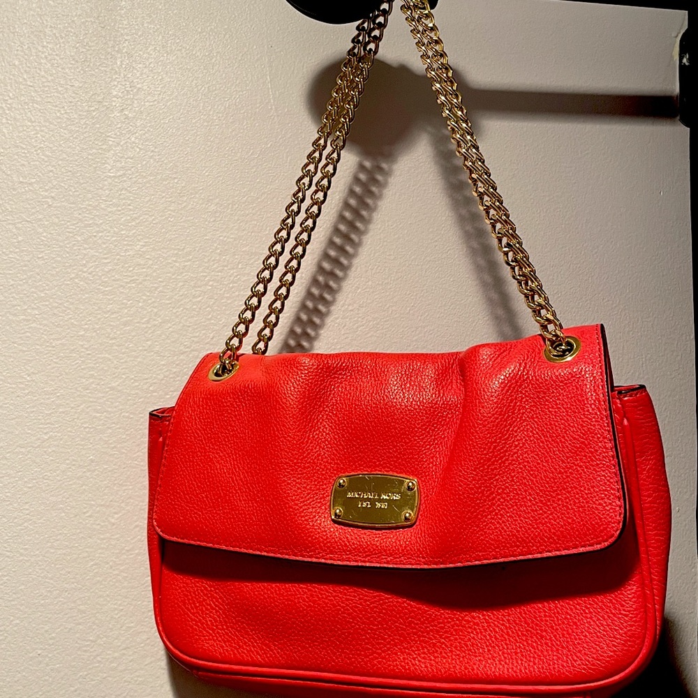 Michael Kors Coral Gold Chain Shoulder Bag